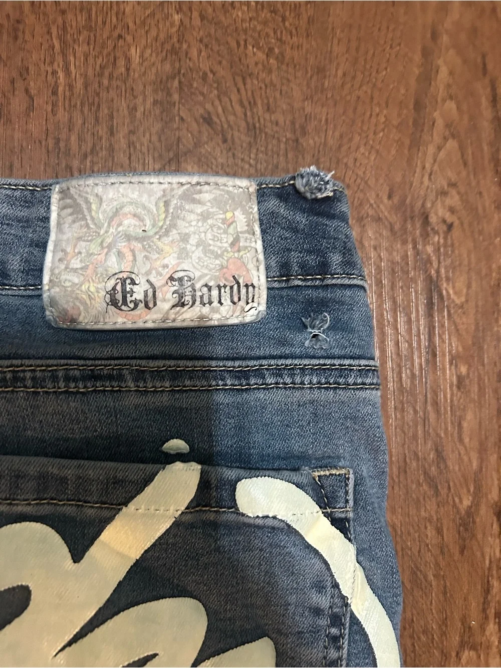 Ed Hardy NYC Eagle Skull Snake Jeans Size 34 Y2K Embroidered Flare Tattoo Denim